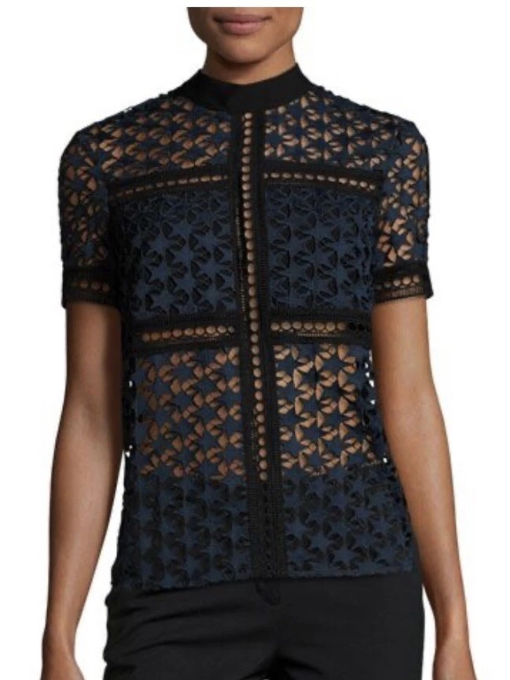 Self Portrait Navy Star‎ Repeat Sheer Top Size 8